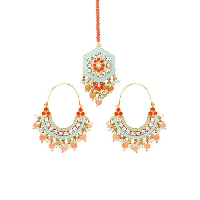 Yellow Chimes Necklaces Yellow Chimes Ethnic Gold Plated Traditional Studded Stone Beads Blue Meenakari Chandbali Earrings with Maangtikka for Women and Girls Medium YCTJER108CNDMGTBL Yellow Chimes Necklaces Yellow Chimes Ethnic Gold Plated Traditional Studded Stone Beads Blue Meenakari Chandbali Earrings with Maangtikka for Women and Girls Medium YCTJER108CNDMGTBL