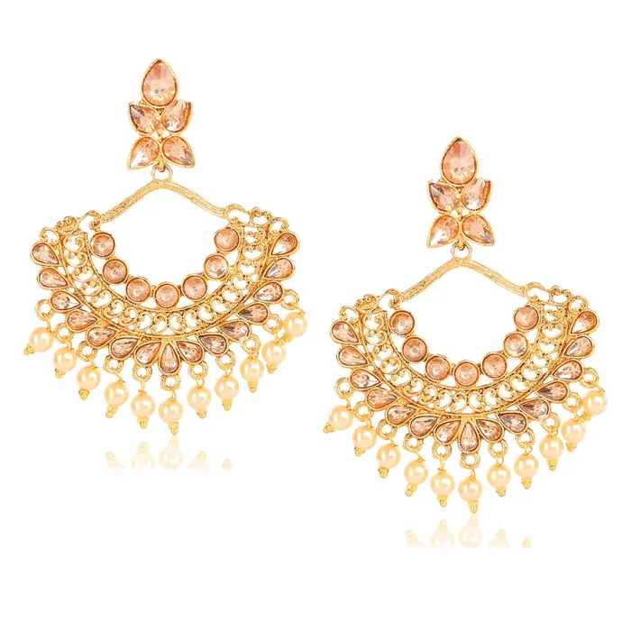 Yellow Chimes Necklaces Yellow Chimes Ethnic Golden Kundan Studded Pearl Chand Bali Earrings for Women and Girls