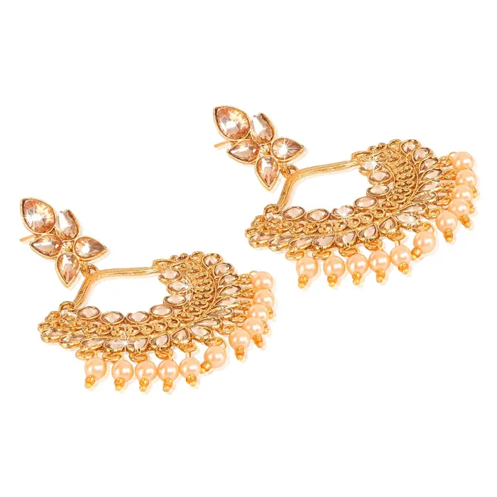 Yellow Chimes Necklaces Yellow Chimes Ethnic Golden Kundan Studded Pearl Chand Bali Earrings for Women and Girls