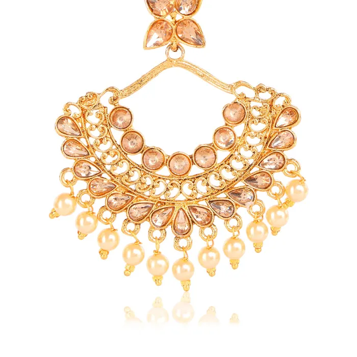 Yellow Chimes Necklaces Yellow Chimes Ethnic Golden Kundan Studded Pearl Chand Bali Earrings for Women and Girls