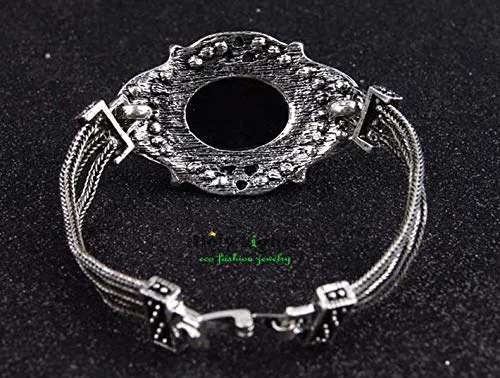 Yellow Chimes Necklaces Yellow Chimes Exquisite Oxidized Silver Retro Look Vintage Bohemian Green Crystal Antique Bracelet for Women and Girls