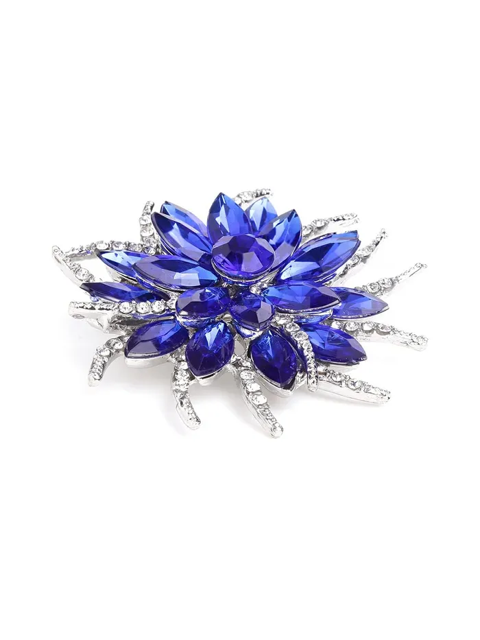 Yellow Chimes Necklaces Yellow Chimes Floral Brooch for Women Elegant Blue Crystal Floral Shaped Brooch for Women and Girls