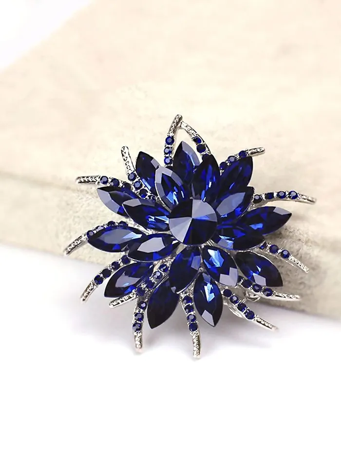 Yellow Chimes Necklaces Yellow Chimes Floral Brooch for Women Elegant Blue Crystal Floral Shaped Brooch for Women and Girls