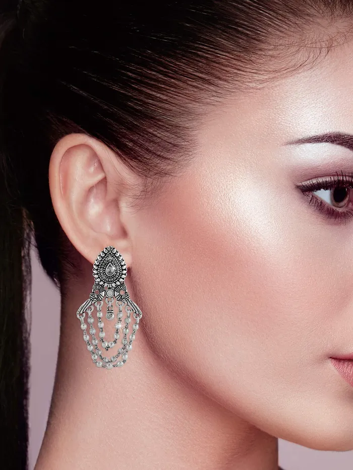 Yellow Chimes Necklaces Yellow Chimes German Silver Oxidized Afgani Peacock Design Dangle Earring for Women and Girls