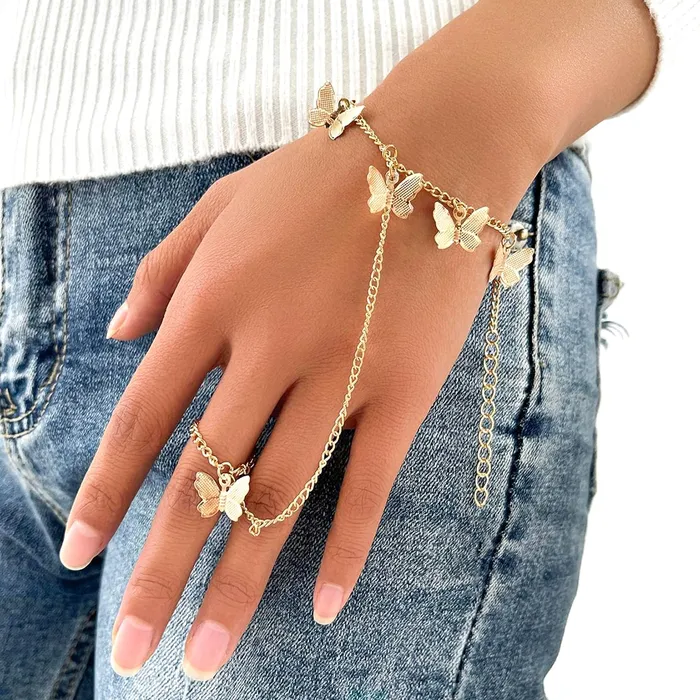 Yellow Chimes Necklaces Yellow Chimes Hand Chain For Women Elegant Gold Plated Butterfly Stars Hanging Hand Chain For Women and Girls