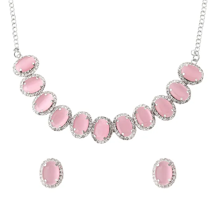 Yellow Chimes Necklaces Yellow Chimes Jewellery Set for Women and Girls Crystal Jewellery Set for Women Gold Plated Pink Stone Choker Necklace Set Birthday Gift for girls and women Anniversary Gift for Wife