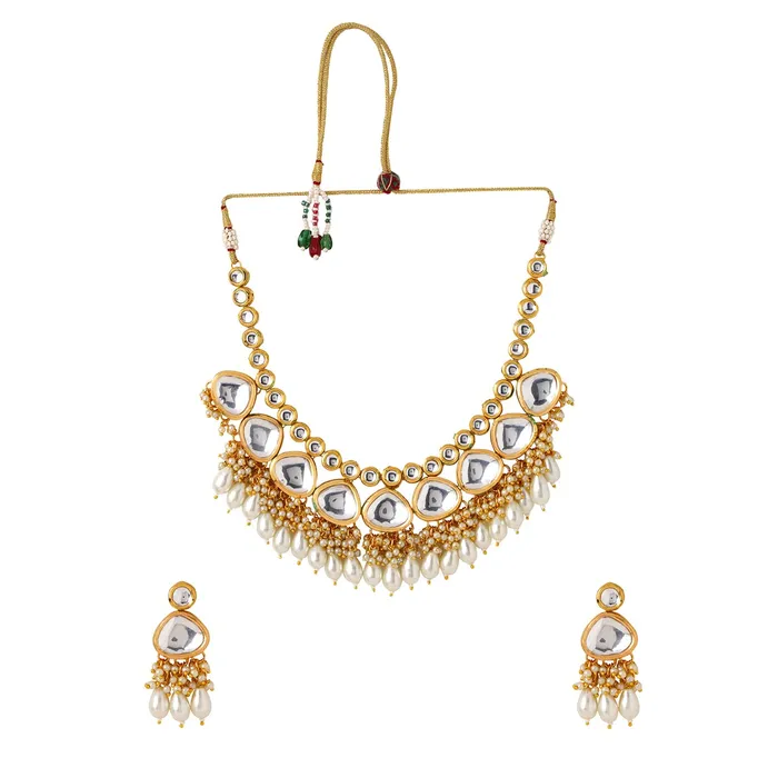 Yellow Chimes Necklaces Yellow Chimes Jewellery Set for Women and Girls Traditional Kundan Necklace Set Gold Plated Kundan Choker Necklace Set Birthday Gift for girls and women Anniversary Gift for Wife