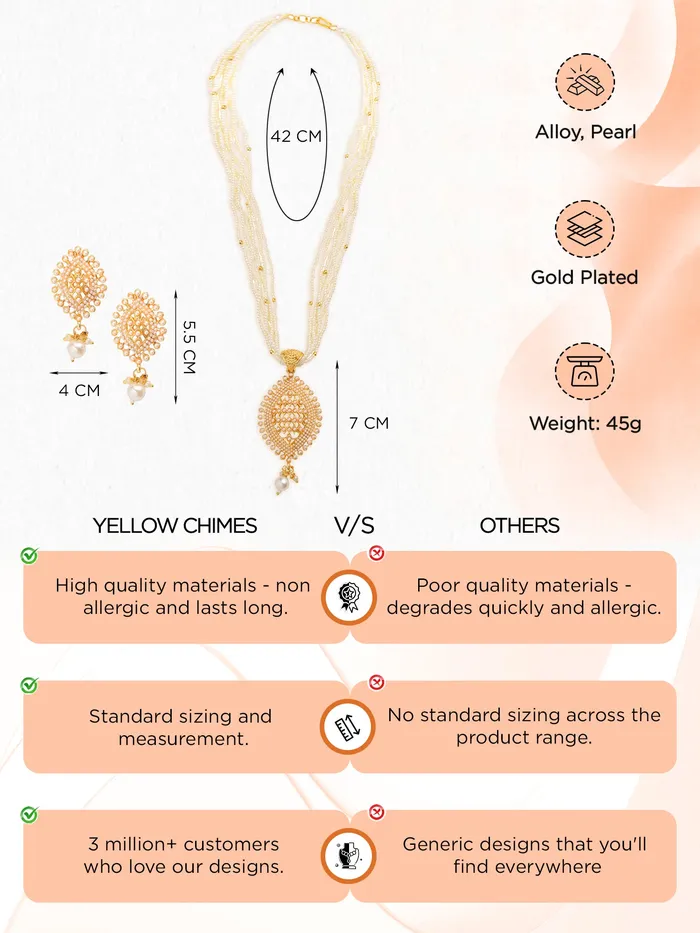 Yellow Chimes Necklaces Yellow Chimes Jewellery Set For Women Golden Necklace Set for Women Eternal Classics Traditional Long Gold Plated Jewellery Set for Girls Birthday Anniversary Gift for Women Wife