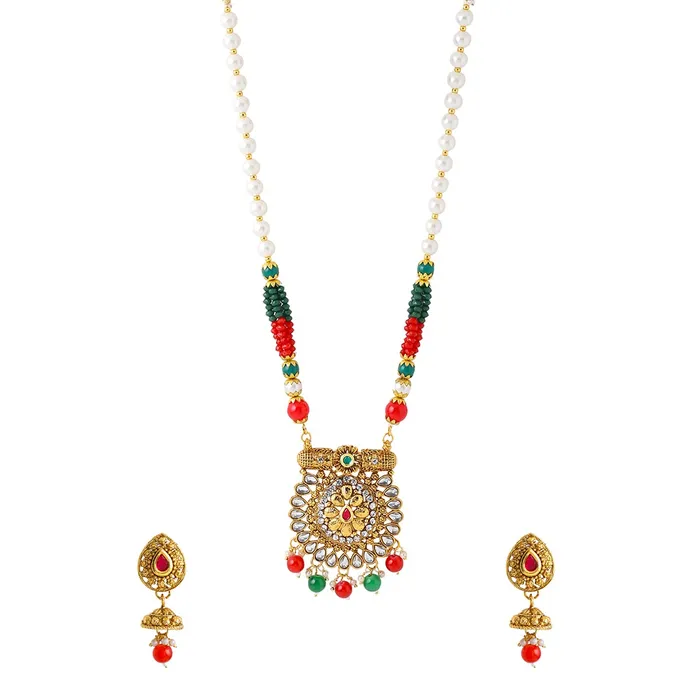 Yellow Chimes Necklaces Yellow Chimes Jewellery Set For Women Long Kundan Beaded Charm Attached Necklace Set With Earrings For Women and Girls Yellow Chimes Necklaces Yellow Chimes Jewellery Set For Women Long Kundan Beaded Charm Attached Necklace Set With Earrings For Women and Girls