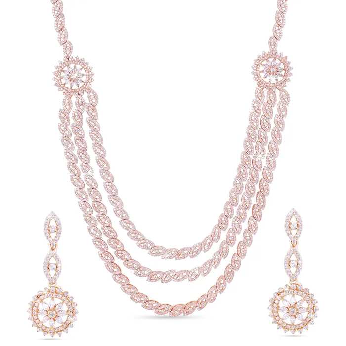 Yellow Chimes Necklaces Yellow Chimes Luxurious Looks ADAmerican Diamond Studded 18K Rose Gold Plated Rani Haar MultiLayer Necklace Set Jewellery Set for Women Girls Yellow Chimes Necklaces Yellow Chimes Luxurious Looks ADAmerican Diamond Studded 18K Rose Gold Plated Rani Haar MultiLayer Necklace Set Jewellery Set for Women Girls