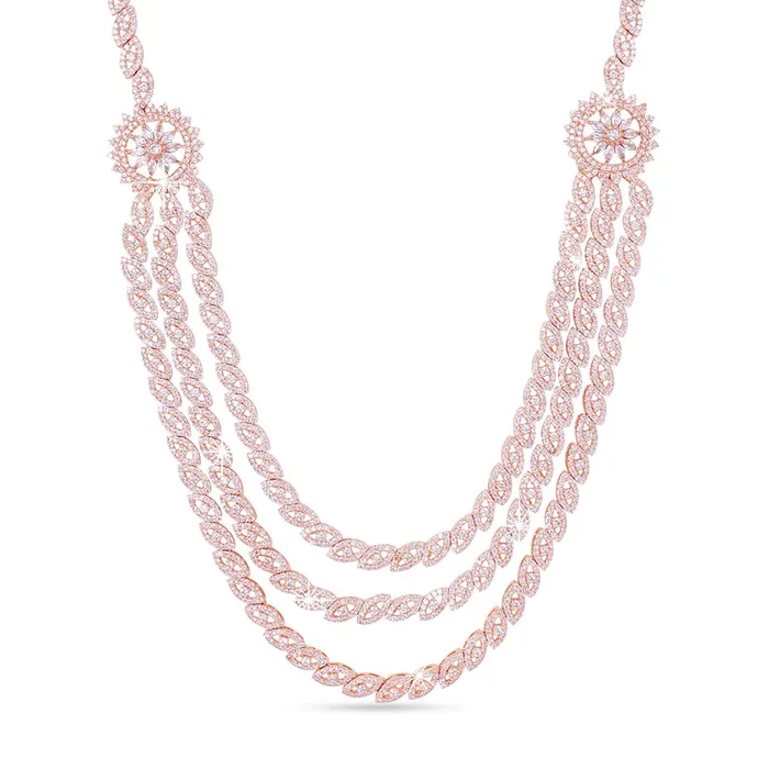 Yellow Chimes Necklaces Yellow Chimes Luxurious Looks ADAmerican Diamond Studded 18K Rose Gold Plated Rani Haar MultiLayer Necklace Set Jewellery Set for Women Girls