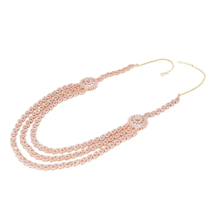 Yellow Chimes Necklaces Yellow Chimes Luxurious Looks ADAmerican Diamond Studded 18K Rose Gold Plated Rani Haar MultiLayer Necklace Set Jewellery Set for Women Girls