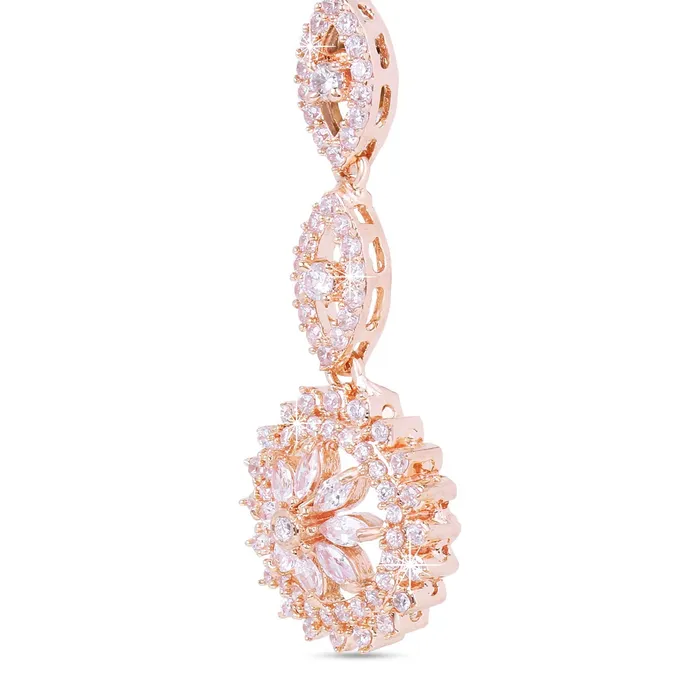 Yellow Chimes Necklaces Yellow Chimes Luxurious Looks ADAmerican Diamond Studded 18K Rose Gold Plated Rani Haar MultiLayer Necklace Set Jewellery Set for Women Girls