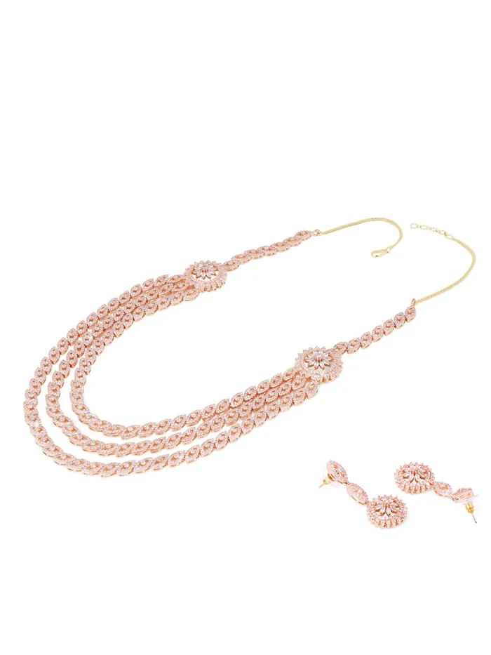 Yellow Chimes Necklaces Yellow Chimes Luxurious Looks ADAmerican Diamond Studded 18K Rose Gold Plated Rani Haar MultiLayer Necklace Set Jewellery Set for Women Girls