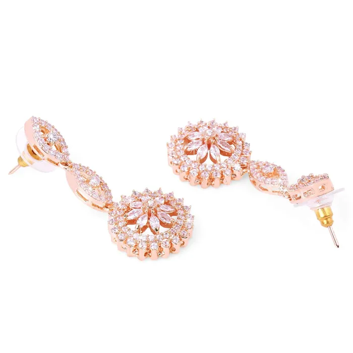 Yellow Chimes Necklaces Yellow Chimes Luxurious Looks ADAmerican Diamond Studded 18K Rose Gold Plated Rani Haar MultiLayer Necklace Set Jewellery Set for Women Girls