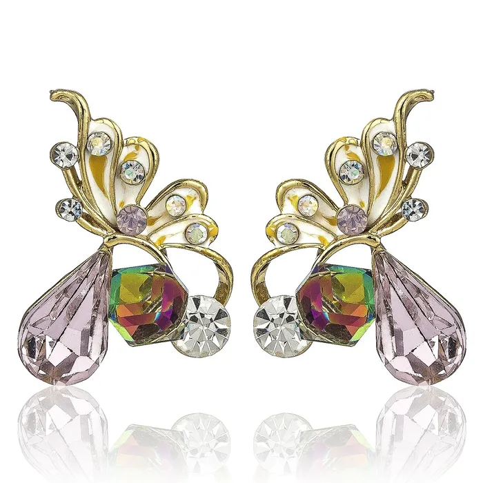 Yellow Chimes Necklaces Yellow Chimes Moxie Collection Butterfly Multicolor Crystal Stud Earrings For Women Girls Pink