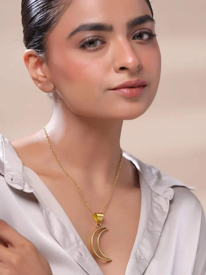 Yellow Chimes Necklaces Yellow Chimes Pendant Necklace For Women Fashion Golden Charm Pendant Gold Plated Moon Shaped Long Chain Necklace For Girls Heritage Hues Birthday Gift for Girls Anniversary Gift for Wife