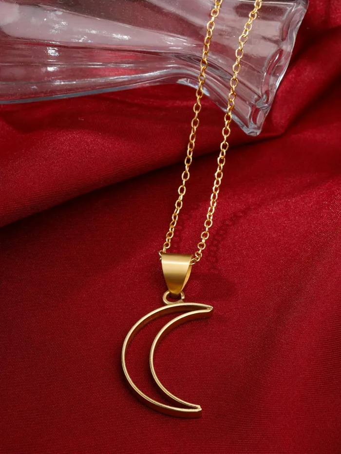 Yellow Chimes Necklaces Yellow Chimes Pendant Necklace For Women Fashion Golden Charm Pendant Gold Plated Moon Shaped Long Chain Necklace For Girls Heritage Hues Birthday Gift for Girls Anniversary Gift for Wife
