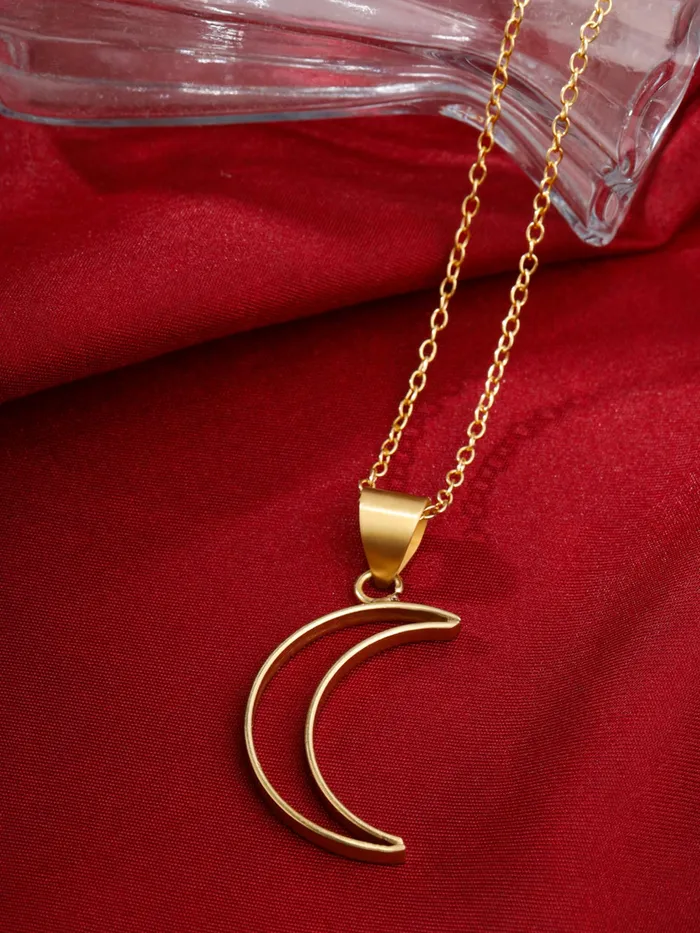Yellow Chimes Necklaces Yellow Chimes Pendant Necklace For Women Fashion Golden Charm Pendant Gold Plated Moon Shaped Long Chain Necklace For Girls Heritage Hues Birthday Gift for Girls Anniversary Gift for Wife