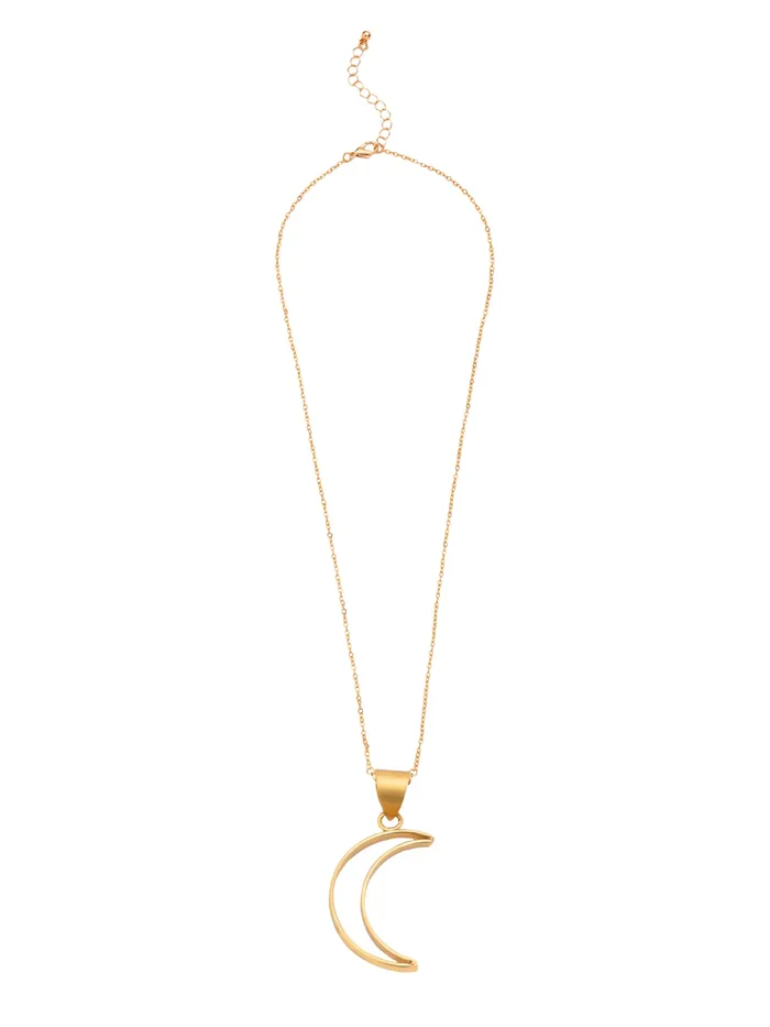 Yellow Chimes Necklaces Yellow Chimes Pendant Necklace For Women Fashion Golden Charm Pendant Gold Plated Moon Shaped Long Chain Necklace For Girls Heritage Hues Birthday Gift for Girls Anniversary Gift for Wife