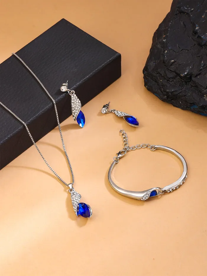 Yellow Chimes Necklaces Yellow Chimes Pendant Set for Women Girls Blue Crystal Pendant Set for Women Pendant With Earrings Set Birthday Gifts For Women Valentine Gift for Girls