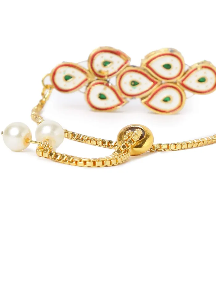 Yellow Chimes Necklaces Yellow Chimes Rakhi for Brother and Bhabhi Gold Plated Kundan Bhaiya Bhabhi Rakhi Set Handmade Dori Worked Rakhi Combo of 2 PCs Men Rakhi Bracelet With Roli Chawal