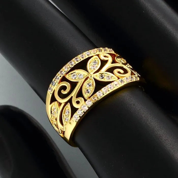Yellow Chimes Necklaces Yellow Chimes Rings for Women Crystal Studded Flower Band Golden Adjustable Ring for Women and Girls