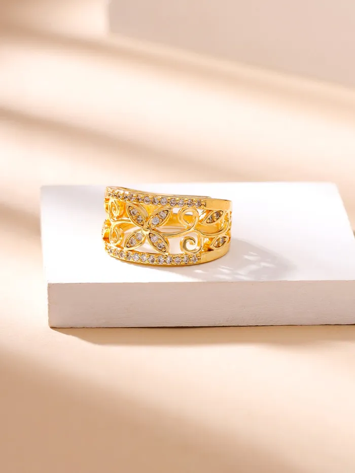 Yellow Chimes Necklaces Yellow Chimes Rings for Women Crystal Studded Flower Band Golden Adjustable Ring for Women and Girls