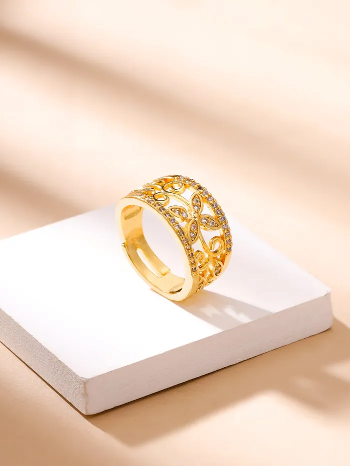 Yellow Chimes Necklaces Yellow Chimes Rings for Women Crystal Studded Flower Band Golden Adjustable Ring for Women and Girls