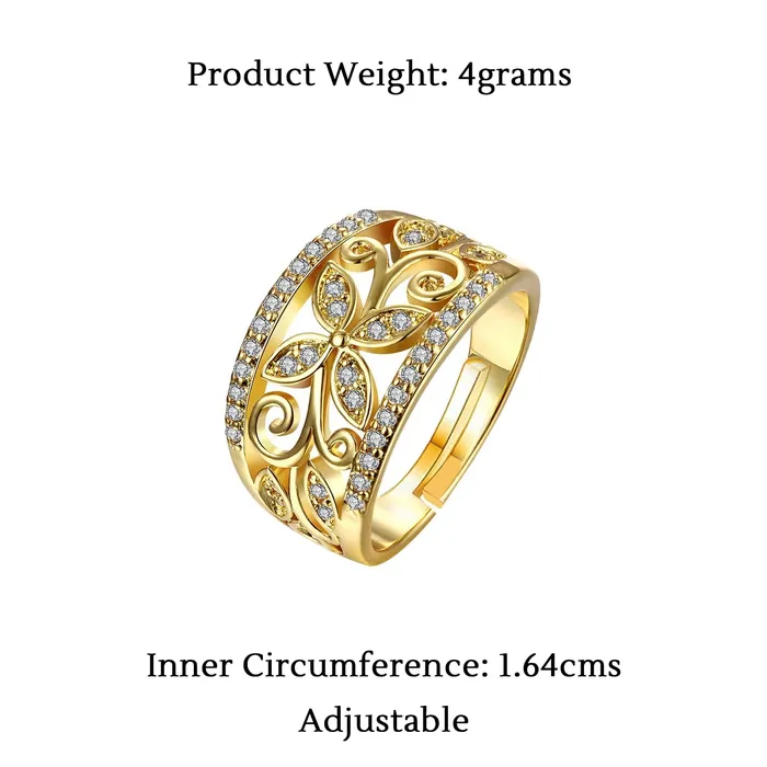 Yellow Chimes Necklaces Yellow Chimes Rings for Women Crystal Studded Flower Band Golden Adjustable Ring for Women and Girls