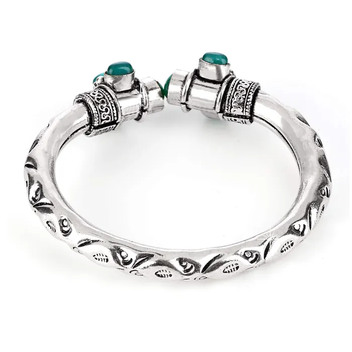 Yellow Chimes Necklaces Yellow Chimes Silver Oxidised Bracelet for Women Oxidised Silver Tribal Kada with Stone Antique Kada Bangle Bracelet for Women and Men
