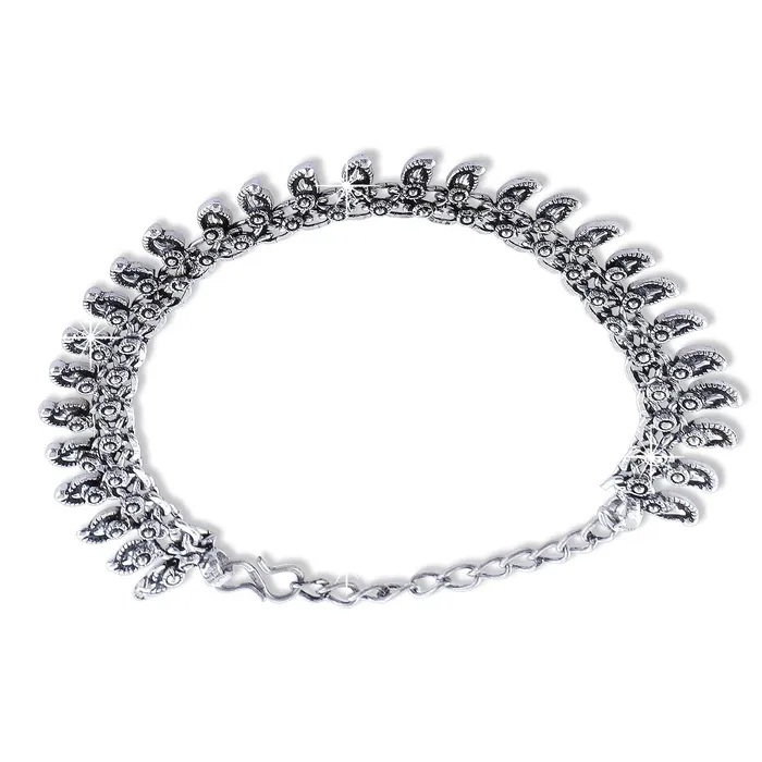 Yellow Chimes Oxidised Silver Anklets for Women Silver Oxidised Anklets Antique Design 2 Pcs Traditional Payal Anklets for Women and Girls Yellow Chimes Necklaces