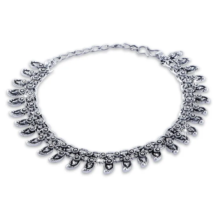 Yellow Chimes Oxidised Silver Anklets for Women Silver Oxidised Anklets Antique Design 2 Pcs Traditional Payal Anklets for Women and Girls Yellow Chimes Necklaces