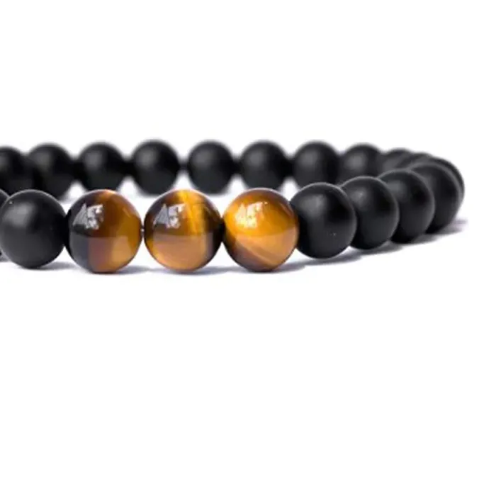 Yellow Chimes Reiki Healing Black Natural Tiger Eye Stone Beads Matte Three Lucky Beads Bracelet for Men and Boys Yellow Chimes Earrings