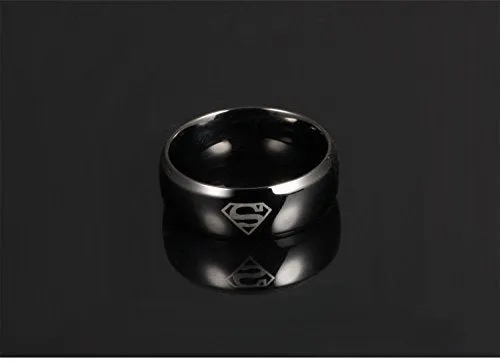 Yellow Chimes Rings for Men Combo of 2 PC Ring Stainless Steel Superman Black Band Rings Set for Men and Boys 8 Yellow Chimes Earrings