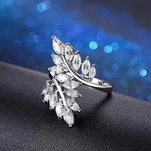 Yellow Chimes Rings for Women Exclusive Eye catching White Cystal from Swarovski Collection Leaf Designed Alloy Studded Ring for Women and Girls Yellow Chimes Rings