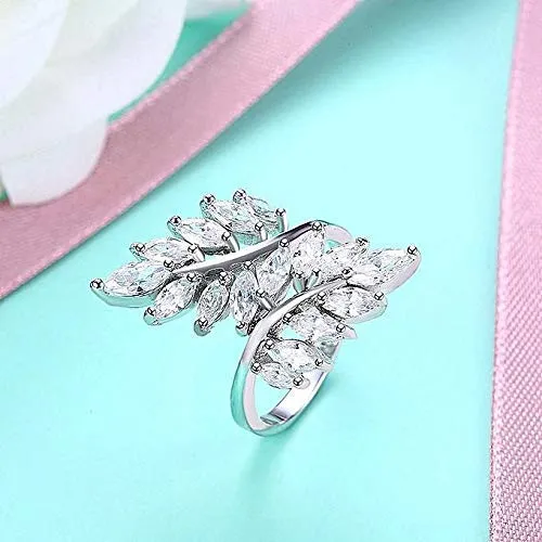 Yellow Chimes Rings for Women Exclusive Eye catching White Cystal from Swarovski Collection Leaf Designed Alloy Studded Ring for Women and Girls Yellow Chimes Rings