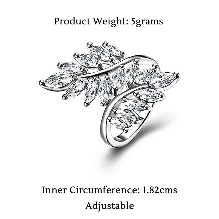 Yellow Chimes Rings for Women Exclusive Eye catching White Cystal from Swarovski Collection Leaf Designed Alloy Studded Ring for Women and Girls Yellow Chimes Rings