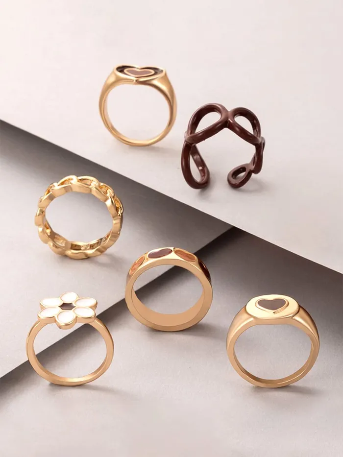 Yellow Chimes Rings for Women Girls Stack Rings for Girls Dual Tone Enamel Multi Designed Stack Ring for Women Birthday Gift For girls women Anniversary Gift for Wife Yellow Chimes Rings