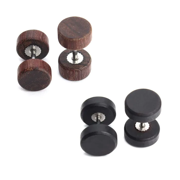 Yellow Chimes Rings Yellow Chimes Combo of 2 Pairs Black Brown Natural Wood Stud Earrings for Menand Women Medium Model YCFJER454WODCMC