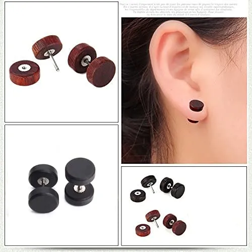 Yellow Chimes Rings Yellow Chimes Combo of 2 Pairs Black Brown Natural Wood Stud Earrings for Menand Women Medium Model YCFJER454WODCMC