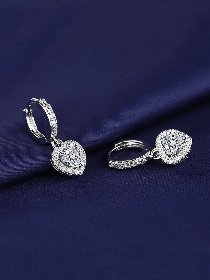 Yellow Chimes Rings Yellow Chimes Drop Earrings for Women with Crystal Heart shaped Silvertoned Glamour Spark Drop Earrings For Women Girls Valentine Gift for Girls