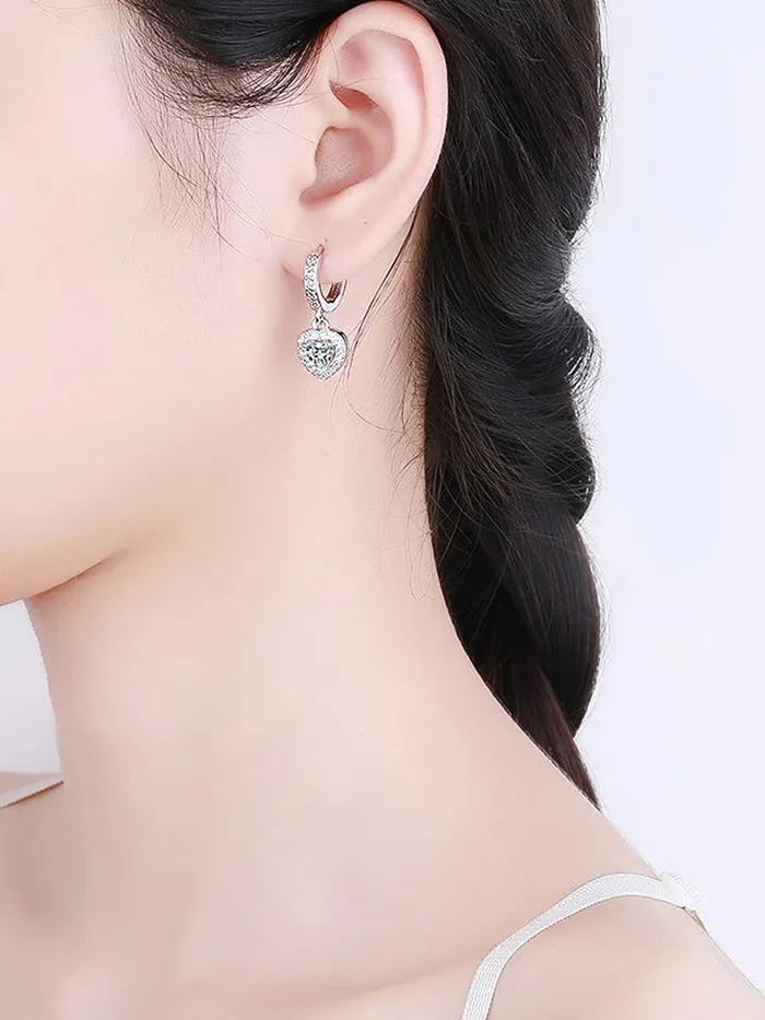Yellow Chimes Rings Yellow Chimes Drop Earrings for Women with Crystal Heart shaped Silvertoned Glamour Spark Drop Earrings For Women Girls Valentine Gift for Girls