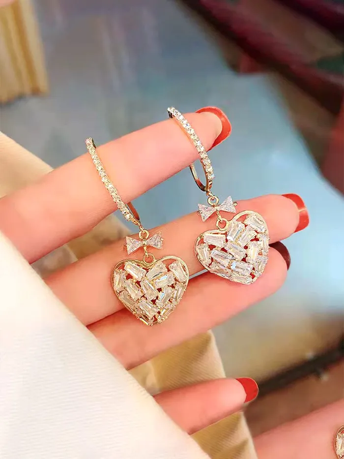 Yellow Chimes Rings Yellow Chimes Drop Earrings for Women with Crystal Heart shaped Silvertoned Glamour Spark Drop Earrings For Women Girls Valentine Gift for Girls