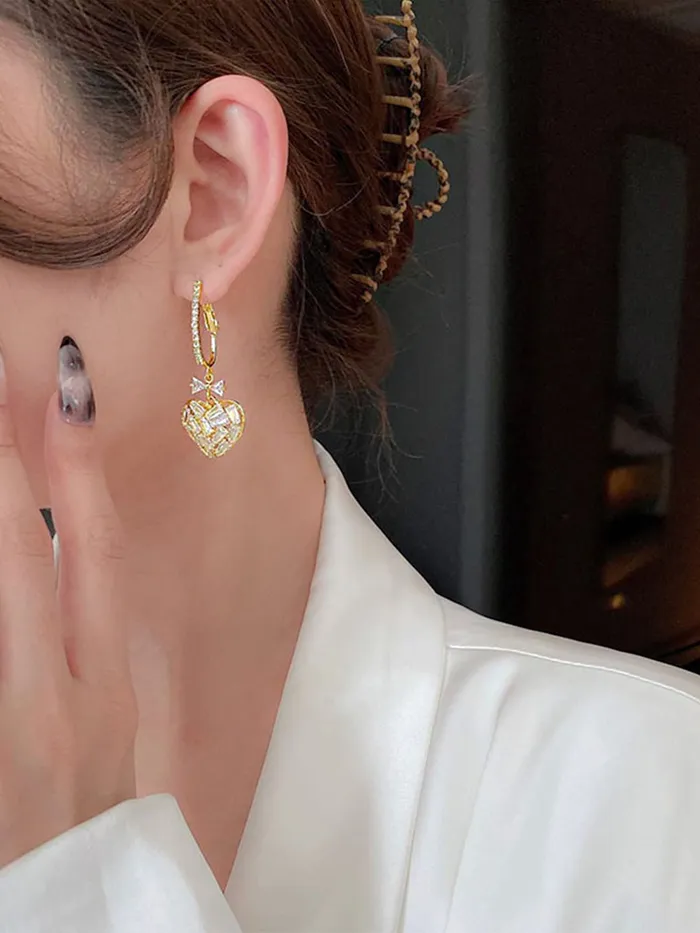 Yellow Chimes Rings Yellow Chimes Drop Earrings for Women with Crystal Heart shaped Silvertoned Glamour Spark Drop Earrings For Women Girls Valentine Gift for Girls