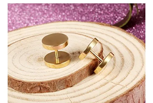 Yellow Chimes Rings Yellow Chimes Dumbbell Stainless Steel Golden Stud Earrings for Men