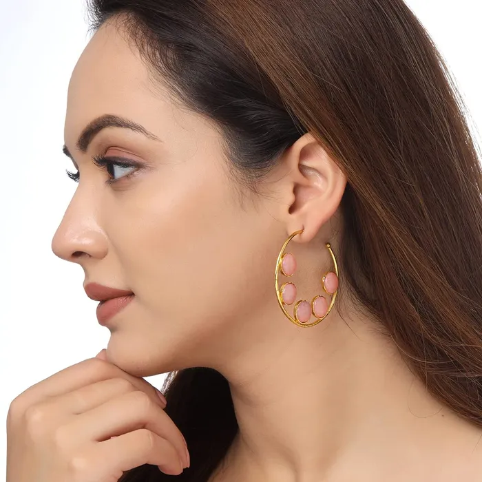 Yellow Chimes Rings Yellow Chimes Earrings for Women and Girls Gold Plated Hoop EarringsStone Studded Hoops Earrings Birthday Gift for girls and women Anniversary Gift for Wife