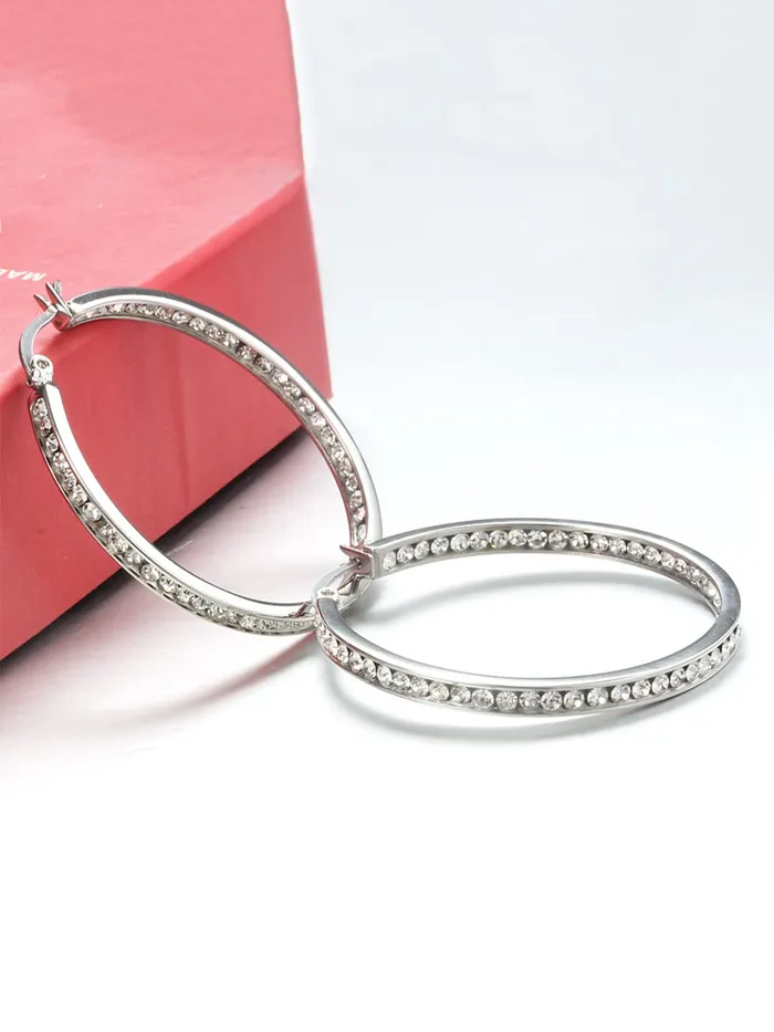 Yellow Chimes Rings Yellow Chimes Earrings for Women Fashion White Crystal Hoops Rhodium Plated Silver Big Hoops Earrings for Girls Birthday Gift for Girls Women Anniversary Gift for Wife