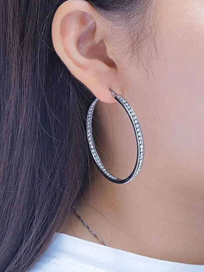 Yellow Chimes Rings Yellow Chimes Earrings for Women Fashion White Crystal Hoops Rhodium Plated Silver Big Hoops Earrings for Girls Birthday Gift for Girls Women Anniversary Gift for Wife