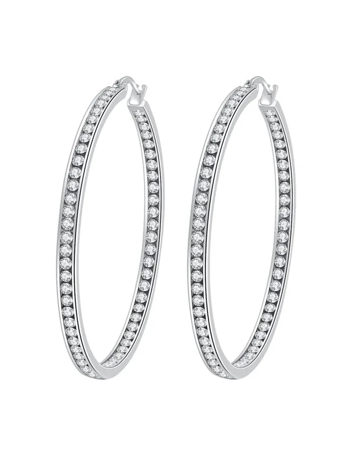 Yellow Chimes Rings Yellow Chimes Earrings for Women Fashion White Crystal Hoops Rhodium Plated Silver Big Hoops Earrings for Girls Birthday Gift for Girls Women Anniversary Gift for Wife
